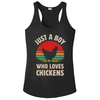 Chicken Just A Boy Who Loves Retro Farm Animal Farmer Sunset Ladies PosiCharge Competitor Racerback Tank