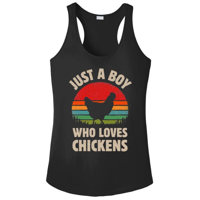 Chicken Just A Boy Who Loves Retro Farm Animal Farmer Sunset Ladies PosiCharge Competitor Racerback Tank