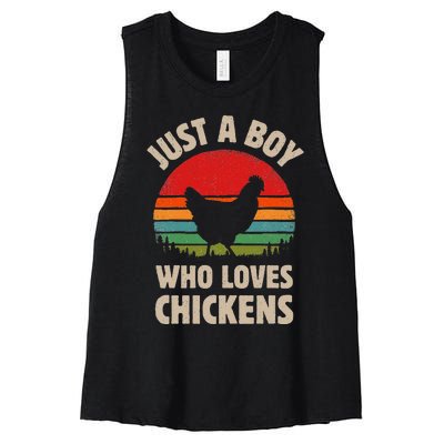 Chicken Just A Boy Who Loves Retro Farm Animal Farmer Sunset Women's Racerback Cropped Tank