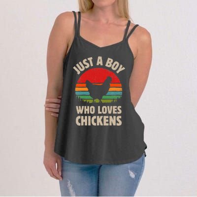 Chicken Just A Boy Who Loves Retro Farm Animal Farmer Sunset Women's Strappy Tank