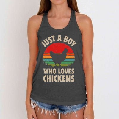 Chicken Just A Boy Who Loves Retro Farm Animal Farmer Sunset Women's Knotted Racerback Tank