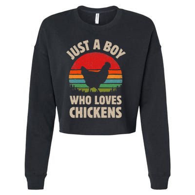 Chicken Just A Boy Who Loves Retro Farm Animal Farmer Sunset Cropped Pullover Crew