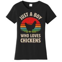 Chicken Just A Boy Who Loves Retro Farm Animal Farmer Sunset Women's T-Shirt