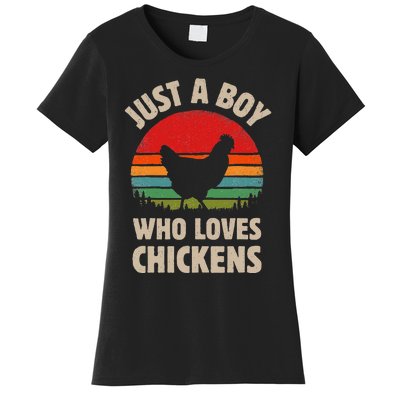 Chicken Just A Boy Who Loves Retro Farm Animal Farmer Sunset Women's T-Shirt