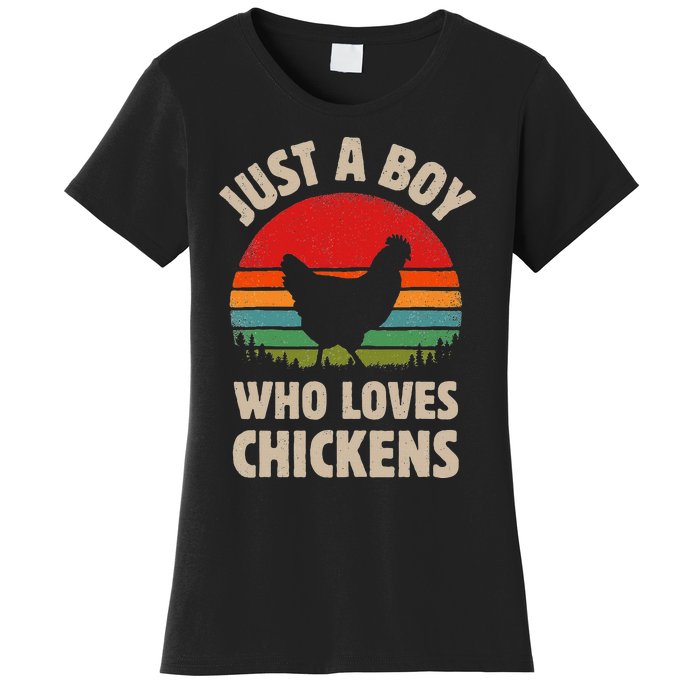 Chicken Just A Boy Who Loves Retro Farm Animal Farmer Sunset Women's T-Shirt