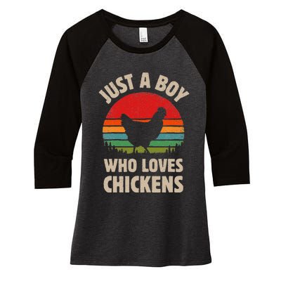 Chicken Just A Boy Who Loves Retro Farm Animal Farmer Sunset Women's Tri-Blend 3/4-Sleeve Raglan Shirt