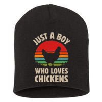 Chicken Just A Boy Who Loves Retro Farm Animal Farmer Sunset Short Acrylic Beanie