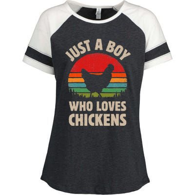 Chicken Just A Boy Who Loves Retro Farm Animal Farmer Sunset Enza Ladies Jersey Colorblock Tee