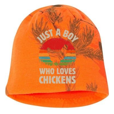 Chicken Just A Boy Who Loves Retro Farm Animal Farmer Sunset Kati - Camo Knit Beanie