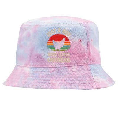 Chicken Just A Boy Who Loves Retro Farm Animal Farmer Sunset Tie-Dyed Bucket Hat