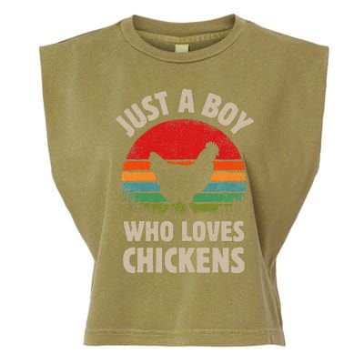 Chicken Just A Boy Who Loves Retro Farm Animal Farmer Sunset Garment-Dyed Women's Muscle Tee