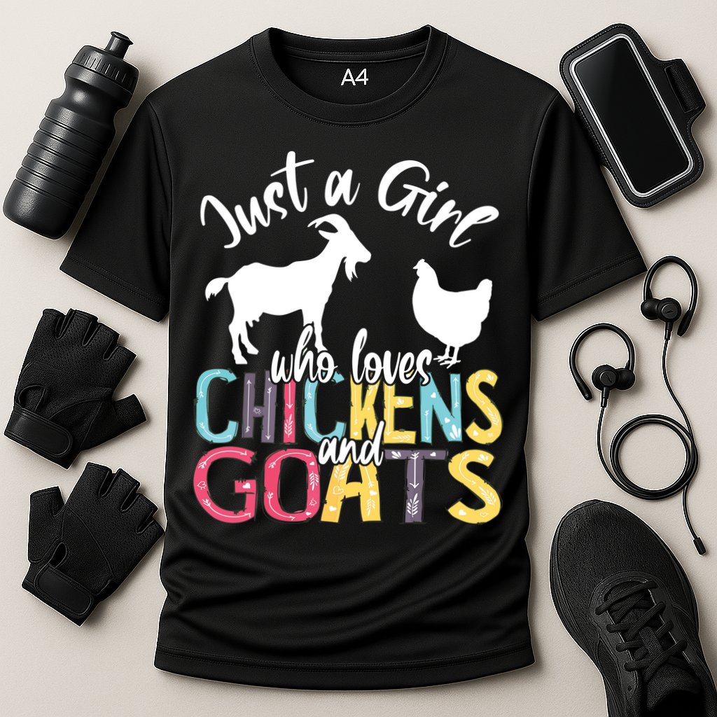 Cute Just A Girl Who Loves Chickens Goats Farmer Girl Cooling Performance Crew T-Shirt