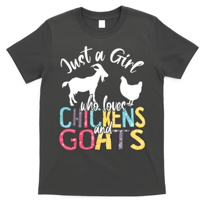 Cute Just A Girl Who Loves Chickens Goats Farmer Girl T-Shirt