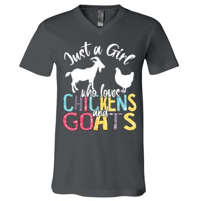 Cute Just A Girl Who Loves Chickens Goats Farmer Girl V-Neck T-Shirt