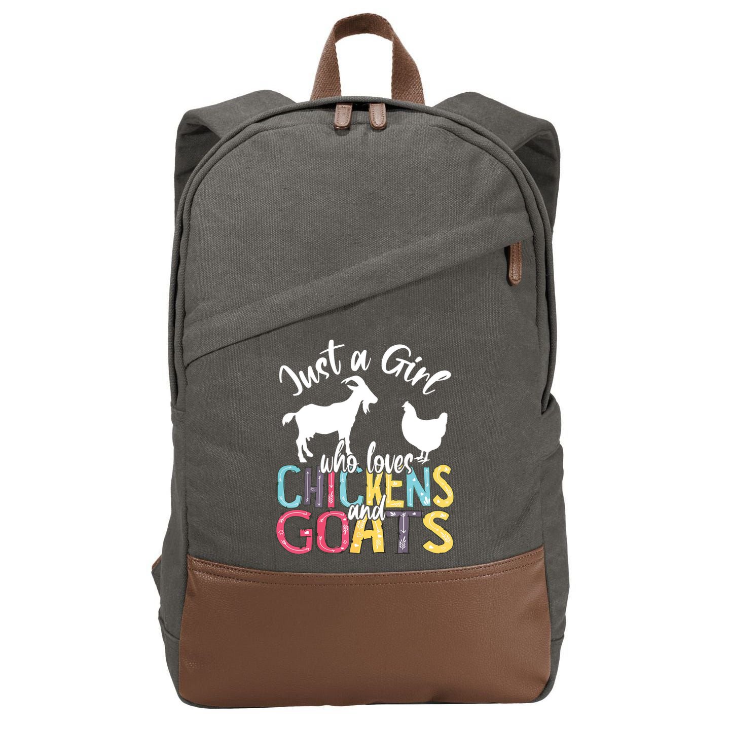 Cute Just A Girl Who Loves Chickens Goats Farmer Girl Cotton Canvas Backpack