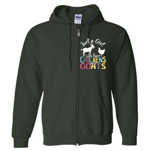 Cute Just A Girl Who Loves Chickens Goats Farmer Girl Full Zip Hoodie