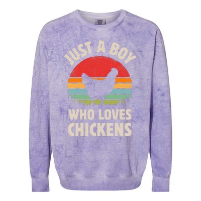 Chicken Just A Boy Who Loves Retro Farm Animal Farmer Sunset Colorblast Crewneck Sweatshirt