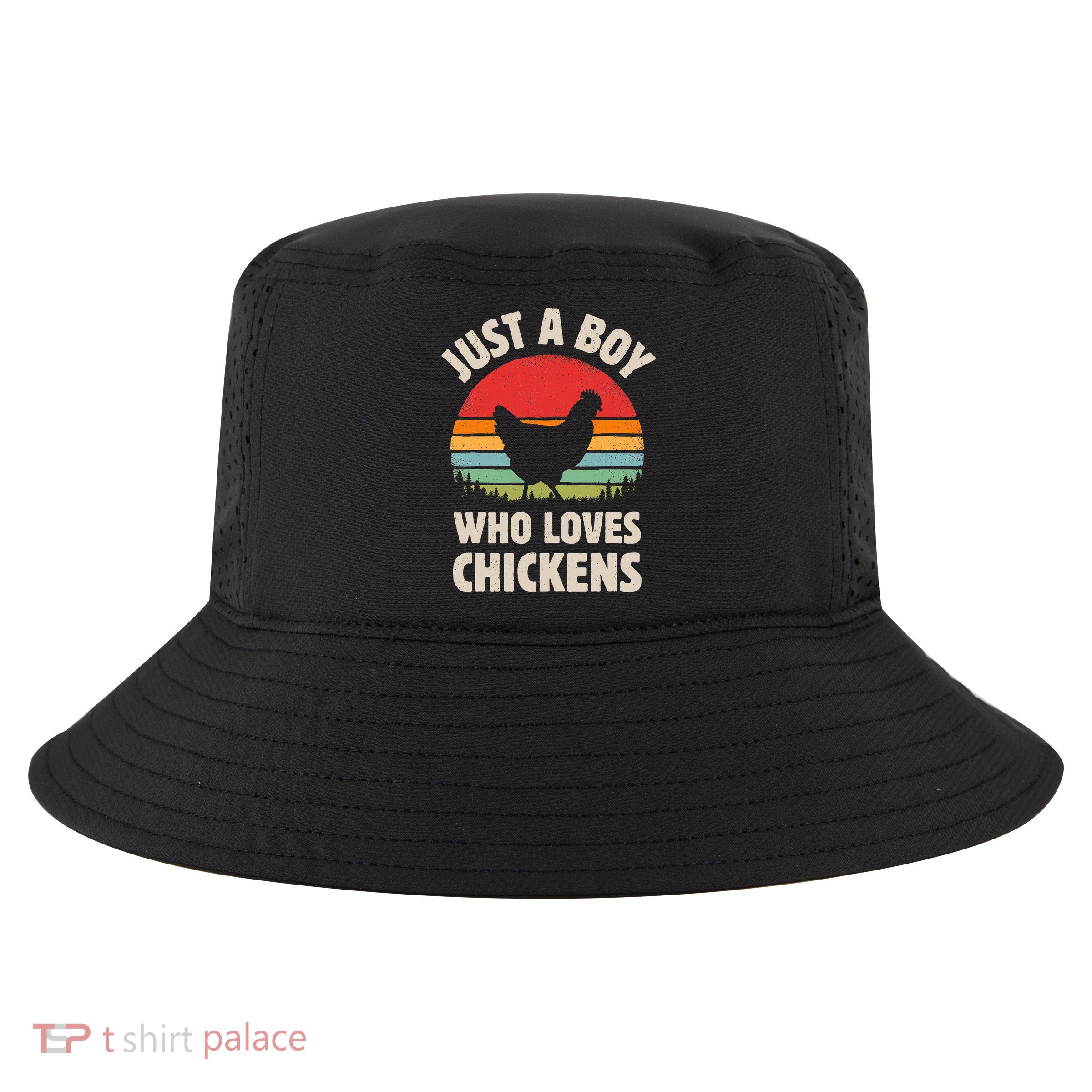 Chicken Just A Boy Who Loves Retro Farm Animal Farmer Sunset Cool Comfort Performance Bucket Hat