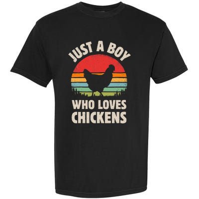 Chicken Just A Boy Who Loves Retro Farm Animal Farmer Sunset Garment-Dyed Heavyweight T-Shirt