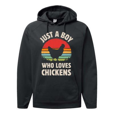 Chicken Just A Boy Who Loves Retro Farm Animal Farmer Sunset Performance Fleece Hoodie