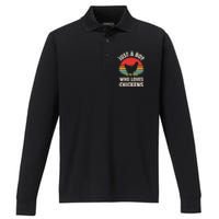 Chicken Just A Boy Who Loves Retro Farm Animal Farmer Sunset Performance Long Sleeve Polo