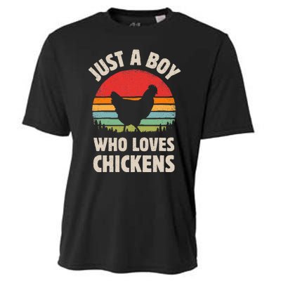 Chicken Just A Boy Who Loves Retro Farm Animal Farmer Sunset Cooling Performance Crew T-Shirt