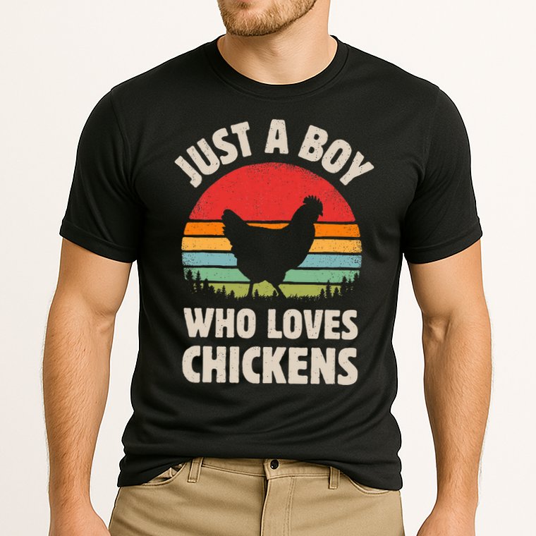 Chicken Just A Boy Who Loves Retro Farm Animal Farmer Sunset Cooling Performance Crew T-Shirt