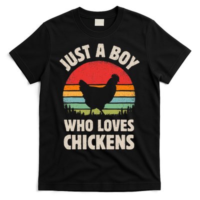 Chicken Just A Boy Who Loves Retro Farm Animal Farmer Sunset T-Shirt