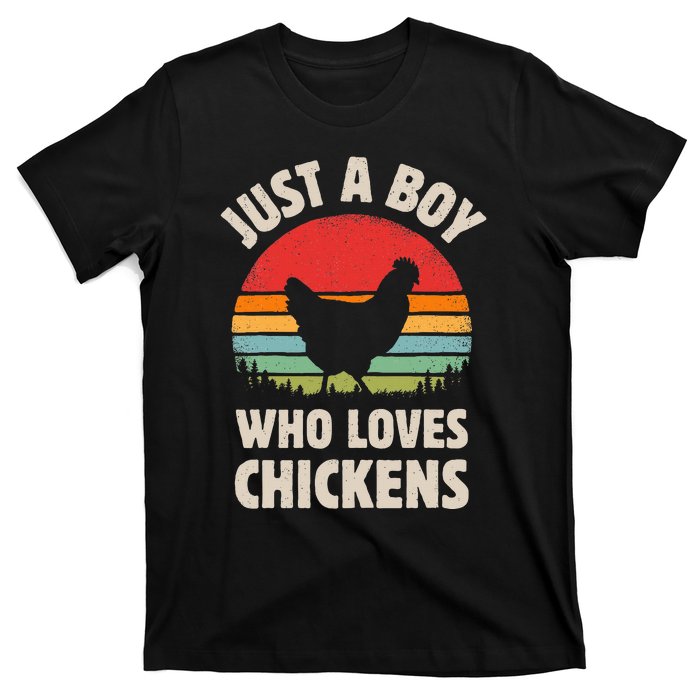 Chicken Just A Boy Who Loves Retro Farm Animal Farmer Sunset T-Shirt