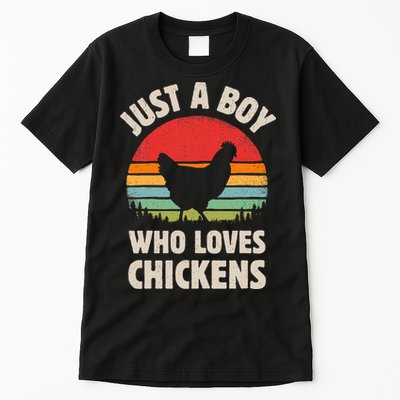 Chicken Just A Boy Who Loves Retro Farm Animal Farmer Sunset Tall T-Shirt