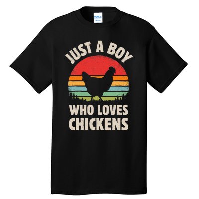 Chicken Just A Boy Who Loves Retro Farm Animal Farmer Sunset Tall T-Shirt