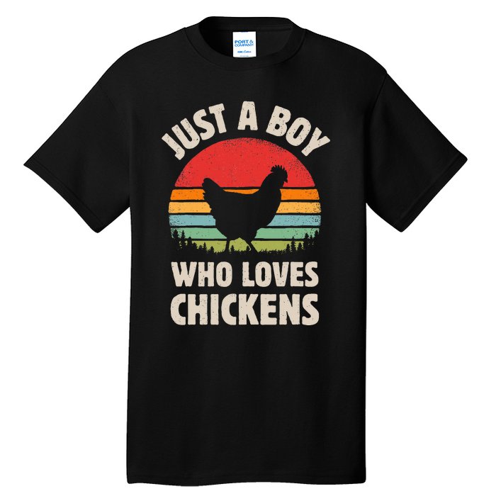 Chicken Just A Boy Who Loves Retro Farm Animal Farmer Sunset Tall T-Shirt