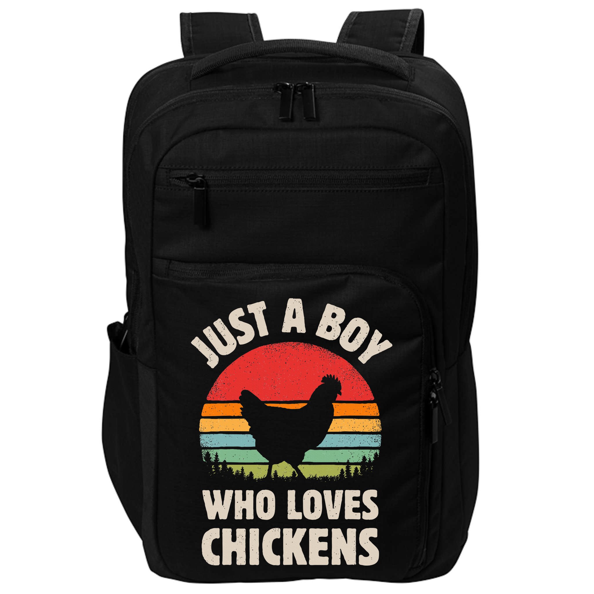 Chicken Just A Boy Who Loves Retro Farm Animal Farmer Sunset Impact Tech Backpack