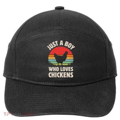Chicken Just A Boy Who Loves Retro Farm Animal Farmer Sunset 7-Panel Snapback Hat