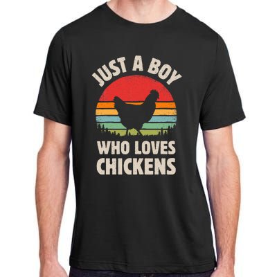 Chicken Just A Boy Who Loves Retro Farm Animal Farmer Sunset Adult ChromaSoft Performance T-Shirt