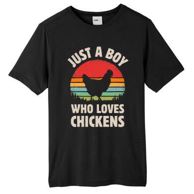 Chicken Just A Boy Who Loves Retro Farm Animal Farmer Sunset Tall Fusion ChromaSoft Performance T-Shirt