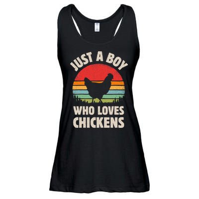 Chicken Just A Boy Who Loves Retro Farm Animal Farmer Sunset Ladies Essential Flowy Tank