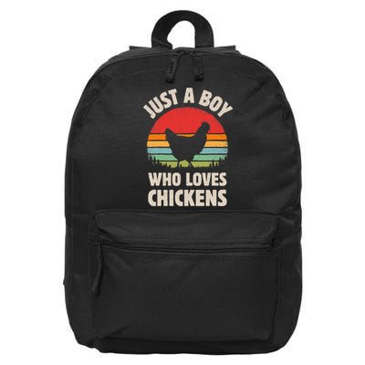 Chicken Just A Boy Who Loves Retro Farm Animal Farmer Sunset 16 in Basic Backpack