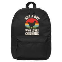 Chicken Just A Boy Who Loves Retro Farm Animal Farmer Sunset 16 in Basic Backpack