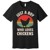 Chicken Just A Boy Who Loves Retro Farm Animal Farmer Sunset Premium T-Shirt