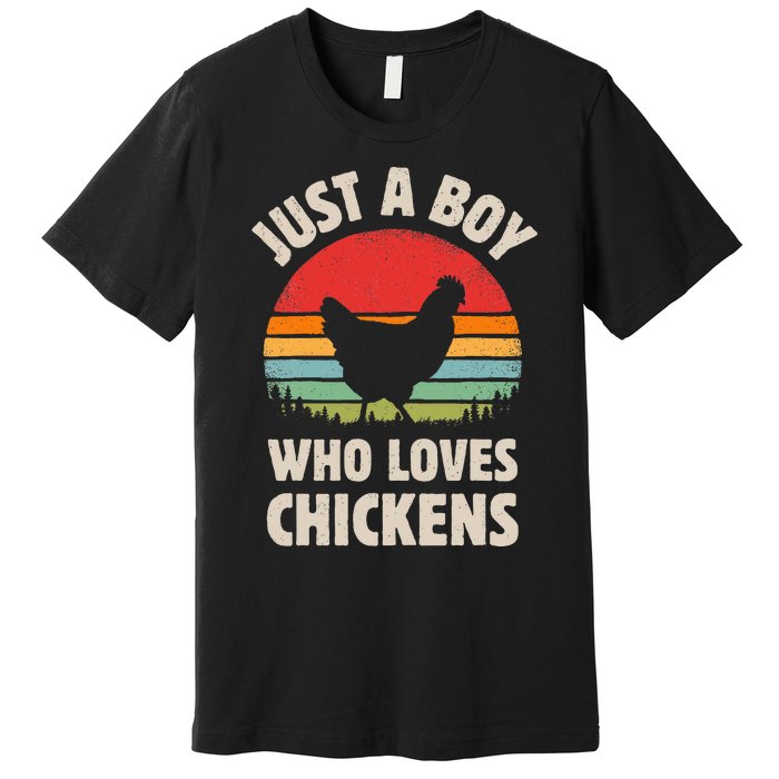 Chicken Just A Boy Who Loves Retro Farm Animal Farmer Sunset Premium T-Shirt