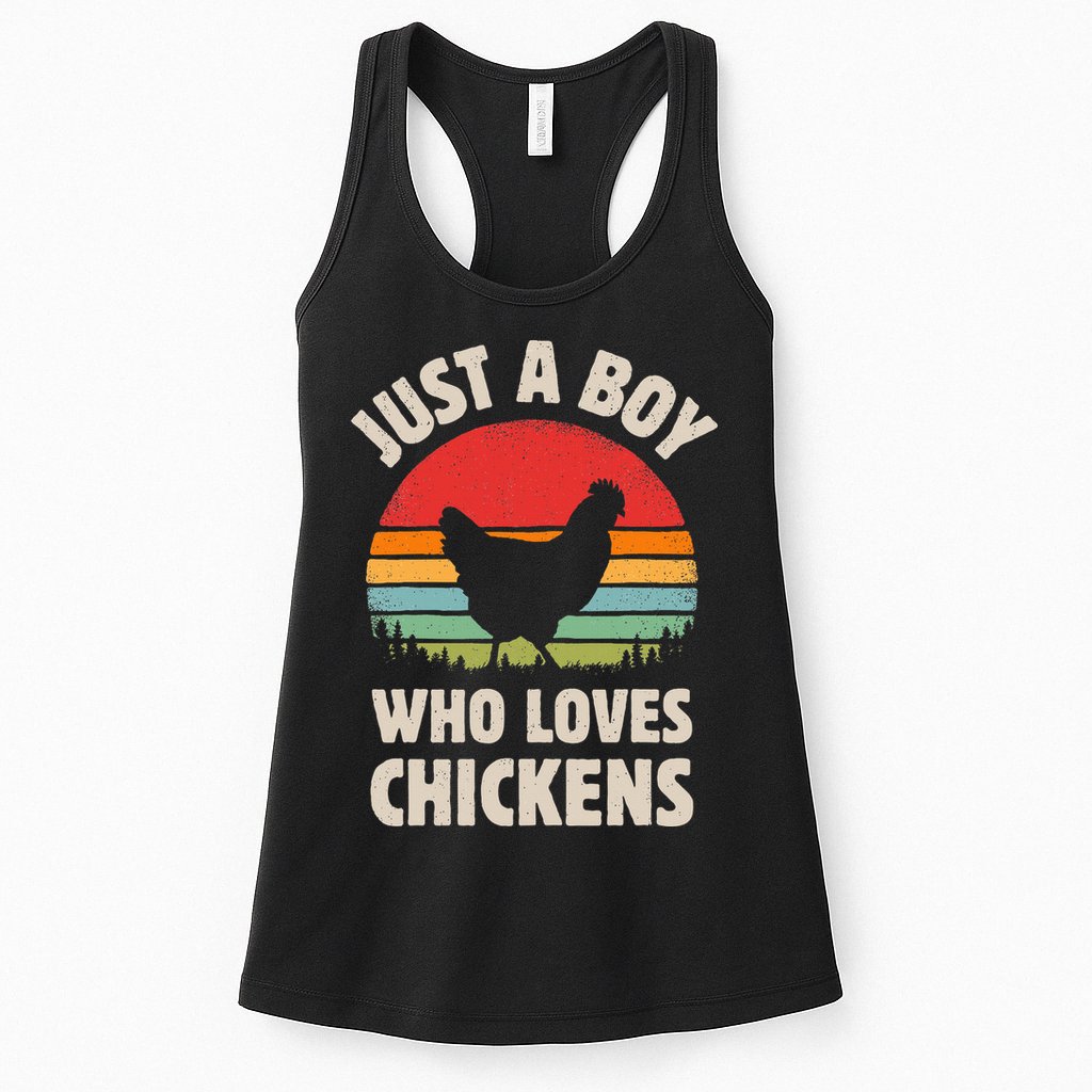 Chicken Just A Boy Who Loves Retro Farm Animal Farmer Sunset Womens Tank Top