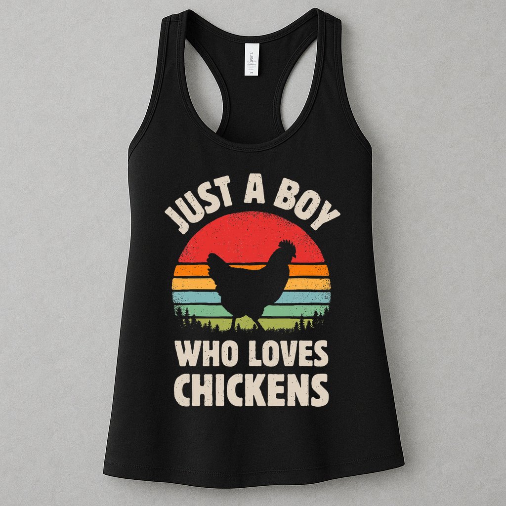 Chicken Just A Boy Who Loves Retro Farm Animal Farmer Sunset Womens Tank Top