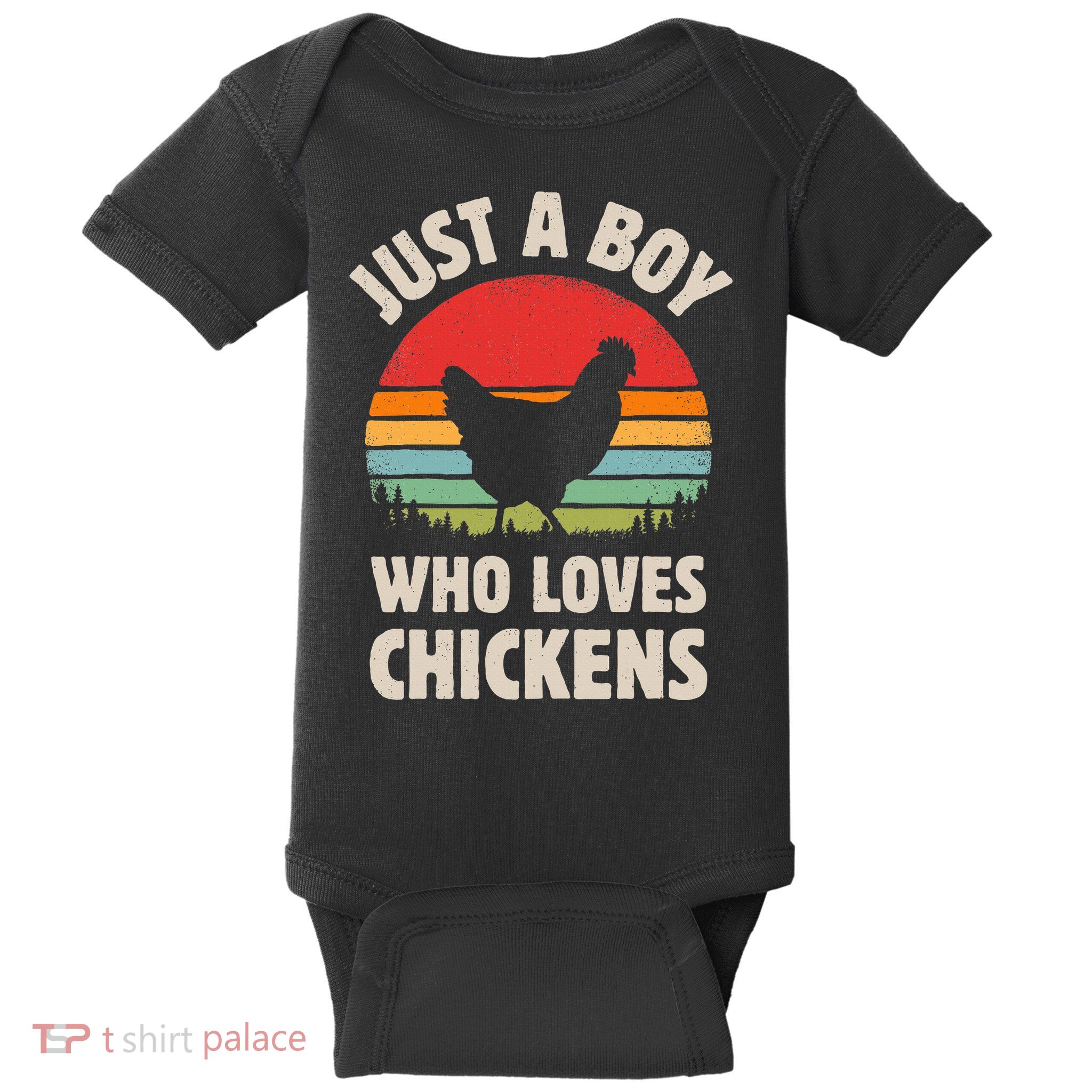 Chicken Just A Boy Who Loves Retro Farm Animal Farmer Sunset Baby Bodysuit