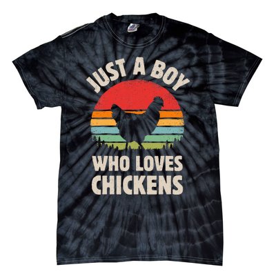 Chicken Just A Boy Who Loves Retro Farm Animal Farmer Sunset Tie-Dye T-Shirt