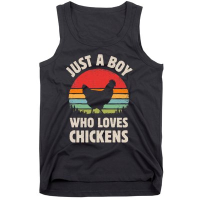 Chicken Just A Boy Who Loves Retro Farm Animal Farmer Sunset Tank Top