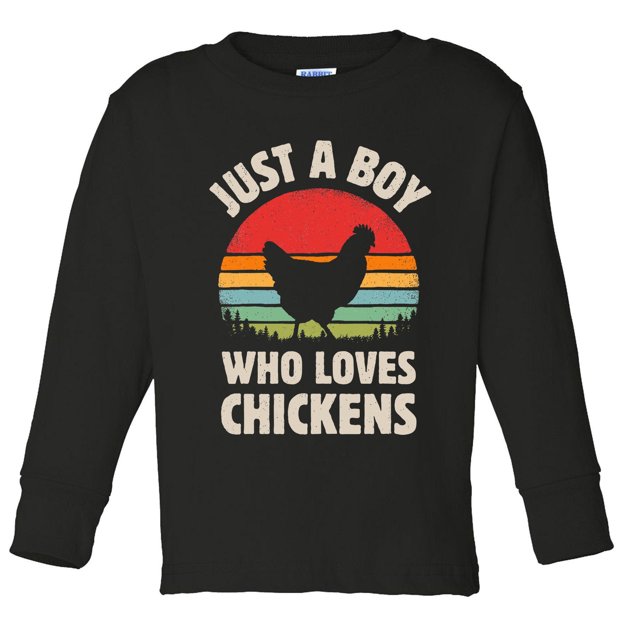 Chicken Just A Boy Who Loves Retro Farm Animal Farmer Sunset Toddler Long Sleeve Shirt