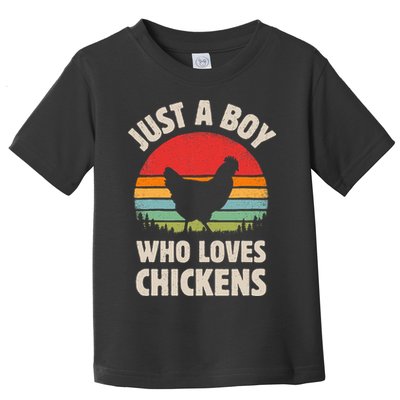 Chicken Just A Boy Who Loves Retro Farm Animal Farmer Sunset Toddler T-Shirt
