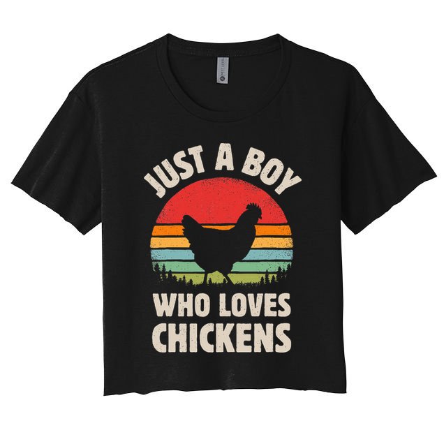 Chicken Just A Boy Who Loves Retro Farm Animal Farmer Sunset Crop Top