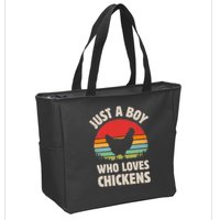 Chicken Just A Boy Who Loves Retro Farm Animal Farmer Sunset Zip Tote Bag